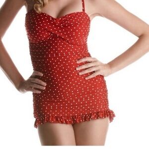 Jantzen Red and White Polka Dot Retro One Piece Swimsuit